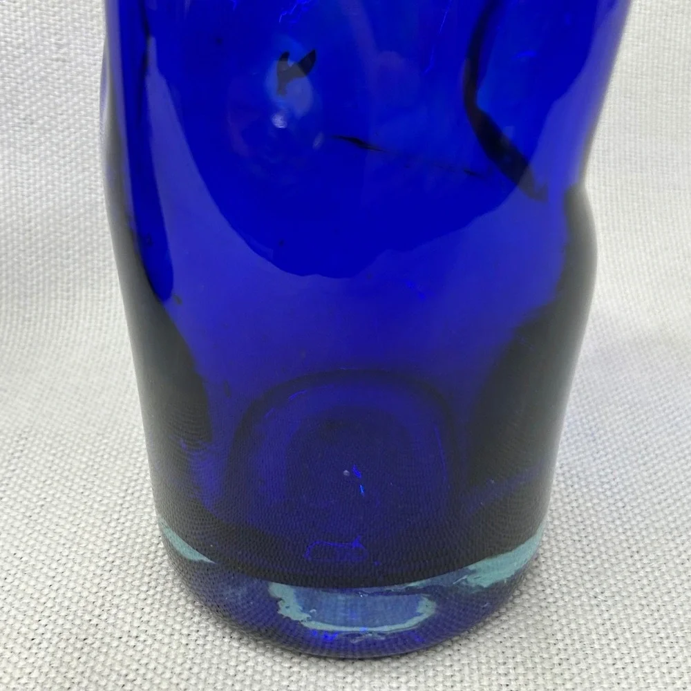 Hand Blown Cobalt Blue Art Glass Tumblers Set 3‎ Twisted Mexican Drunken Glasses